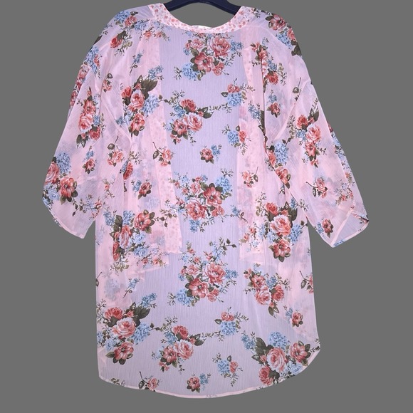 BOG Collective Kimono‎ Duster Cardigan Womens XS/S Pink Floral Hi Lo Sheer Open - Picture 9 of 14